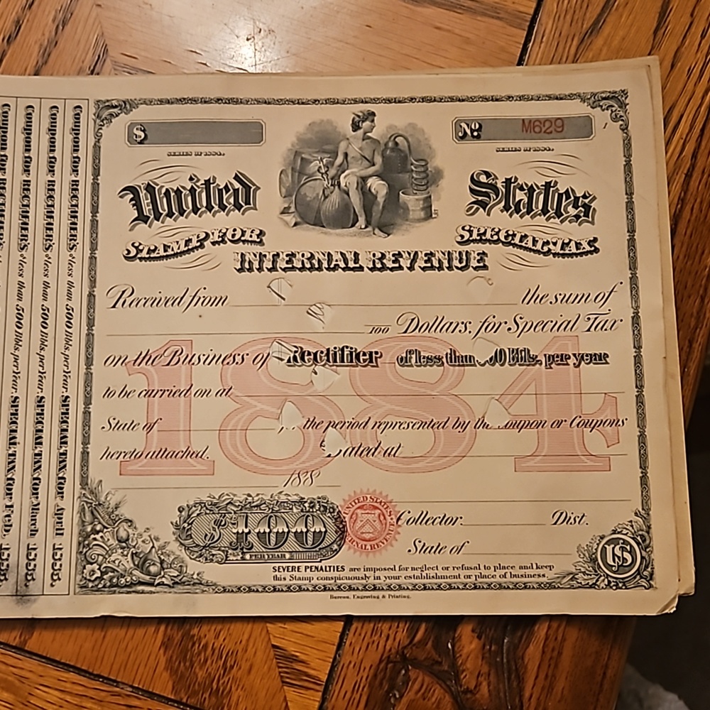 1884 antique IRS special liquor stamp